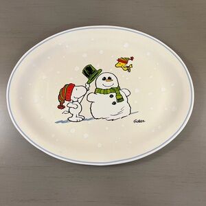 Vintage Peanuts Hallmark Serving Platter Snoopy Woodstock Christmas Snowman
